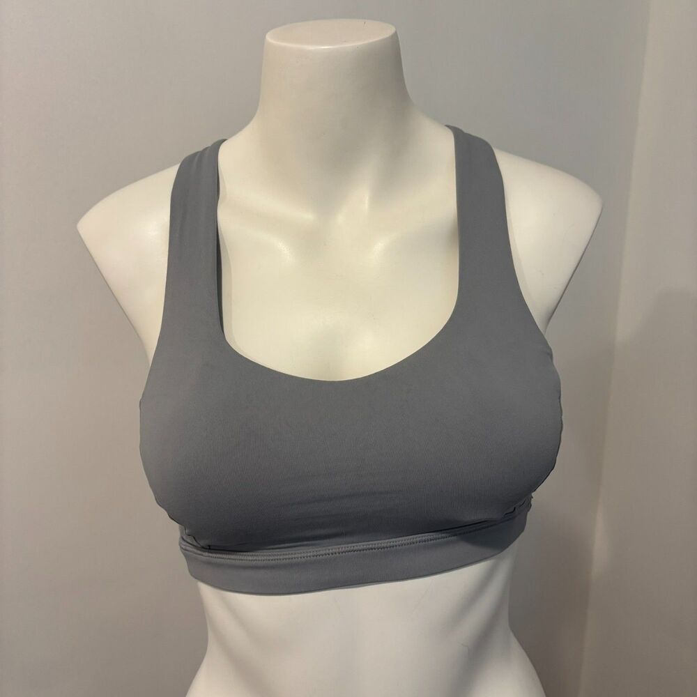 Y2K Lululemon size 4 Grey and Pink Strappy Cross Back Pilates Yoga Sports Bra